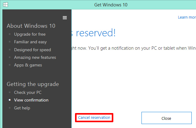 Avbryt uppgradering av Windows 10