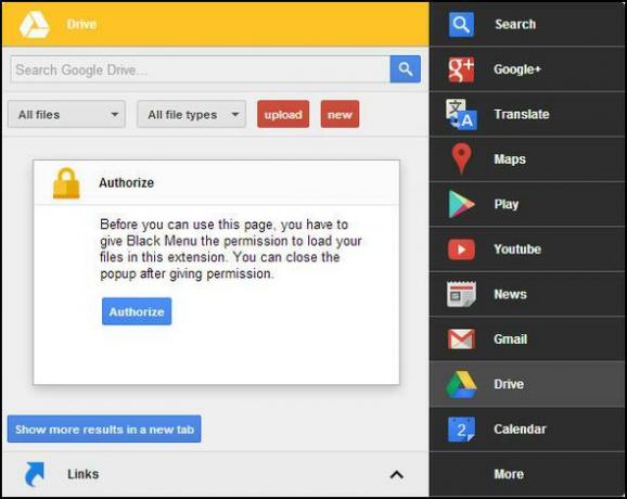 Svart meny: Gå till alla Google-tjänster inom en enda meny [Chrome] Gdrive godkänner