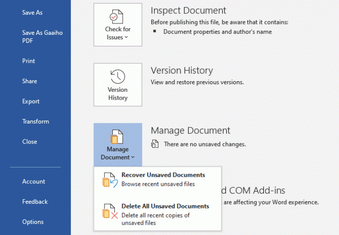 Microsoft Office 2019 återställer olagda dokument