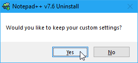 Behåll anpassade inställningsdialogrutan när du avinstallerar Notepad ++
