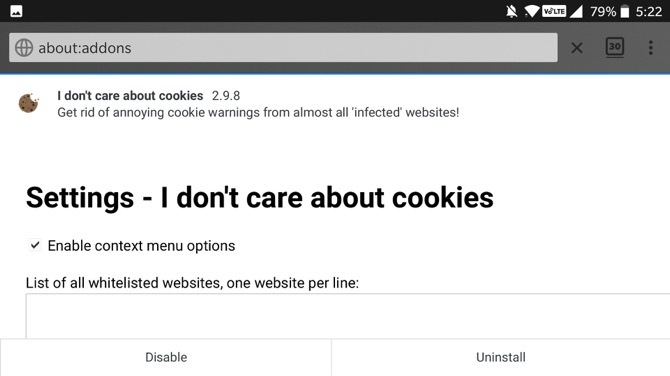 Jag bryr mig inte om cookies Firefox Android