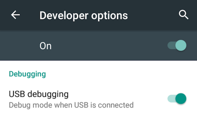 aktivera usb-felsökning på Android