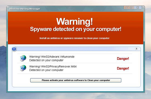 Fake spyware varningsmeddelande