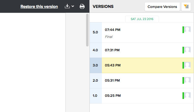 Zoho-writer-versioner-compare-återställning