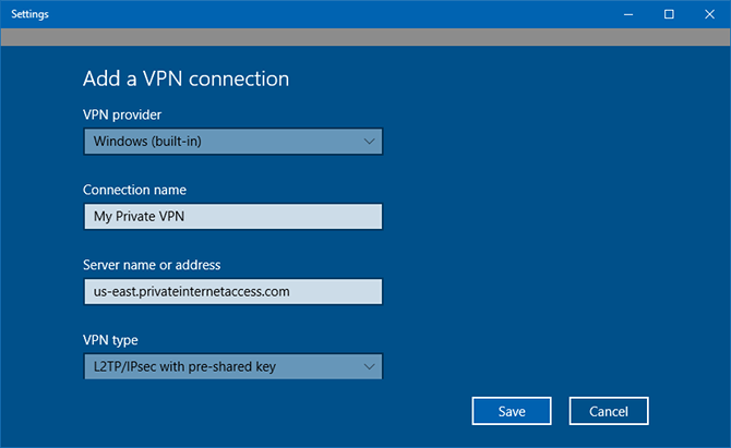 En VPN-anslutningsinställning i Windows