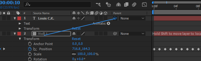 Hur man rör sig om spårtext i Adobe After Effects nullförälder