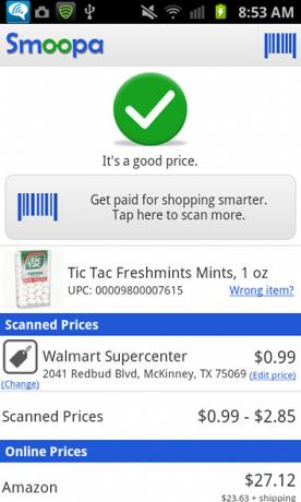 Få betalt för att handla smartare med Smoopa [Android 1.6+ & iOS] smoopa priskontroll