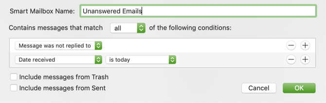 Smart brevlåda för obesvarade e-postmeddelanden Mac Mail