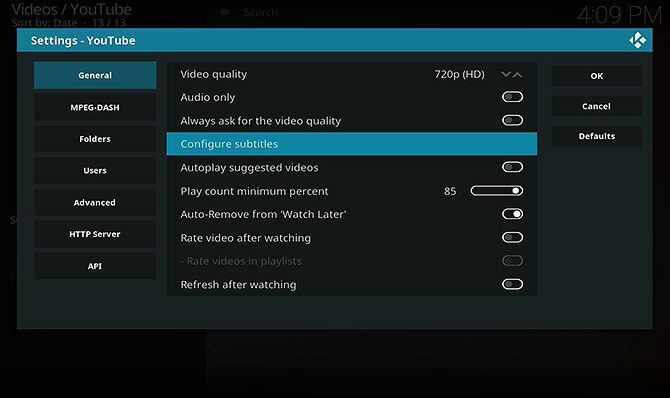 Hur du installerar och använder YouTube Kodi-tillägget - konfigurera undertexter