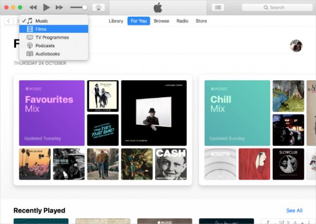 iTunes som visar musik, TV och podcast med Apple Music