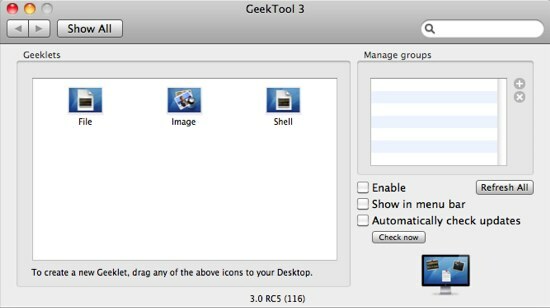 GeekTool - Visa systeminformation på Mac i stil 01c-inställningar GeekTool 3