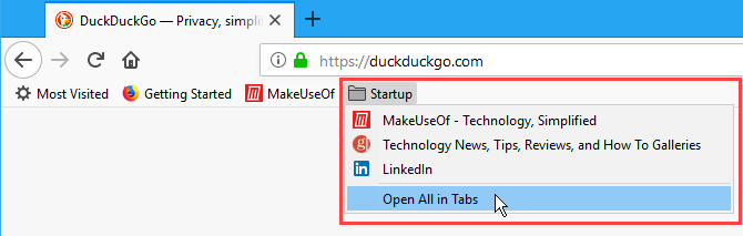 Öppna alla bokmärken i flikar i Firefox