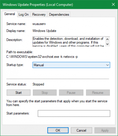 Windows Update Service Properties