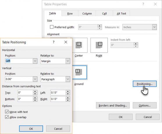 Microsoft Word-Position Tabell