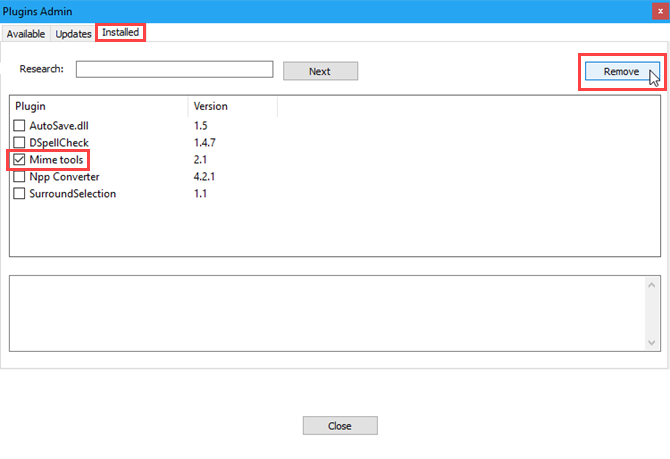 Ta bort ett infogat plugin i Notepad ++