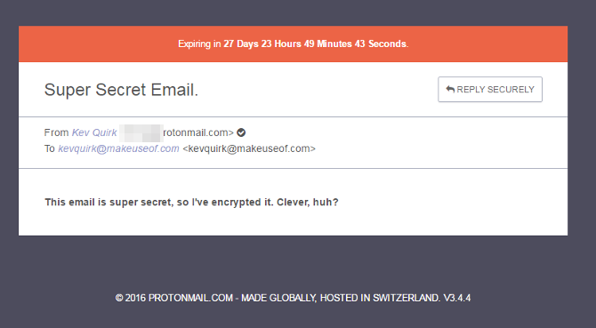 ProtonMail Visa krypterat meddelande