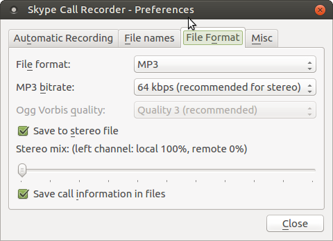 Skype Call Recorder Linux-inställningar