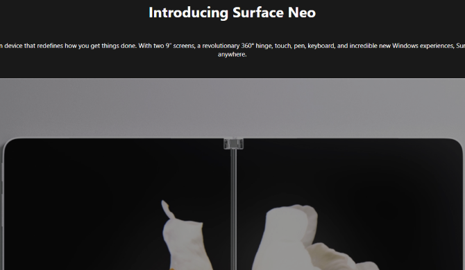Microsoft Surface Neo produktsida efter förseningen