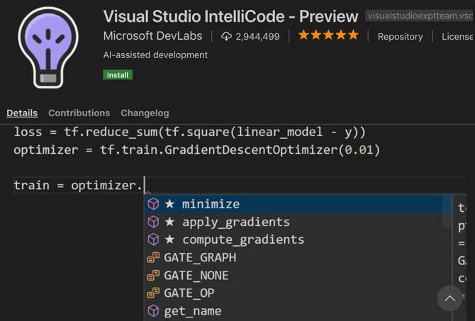 Visual Studio Intellicode-förlängning för Visual Studio Code