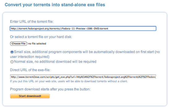 Ladda ner Torrents utan en klient via Torrent2Exe [Windows] torrent2fedora