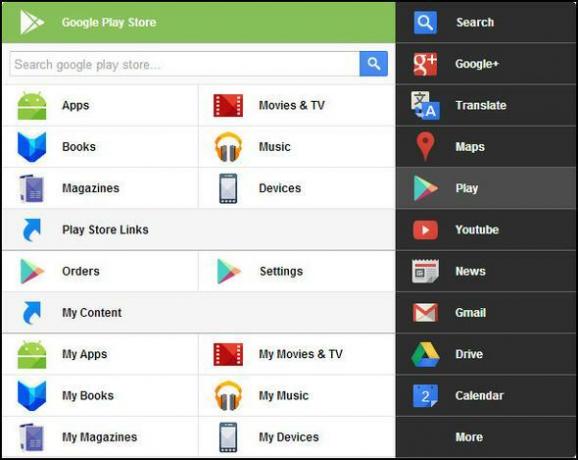 Svart meny: Få åtkomst till alla Google-tjänster inom en enda meny [Chrome] Play Store