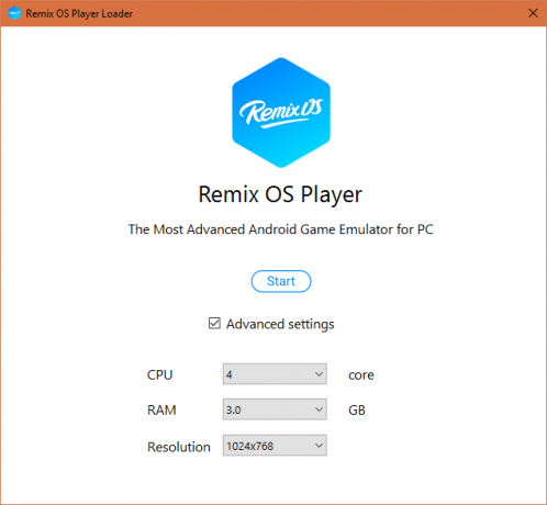 Remix OS Player Första körningskonfiguration