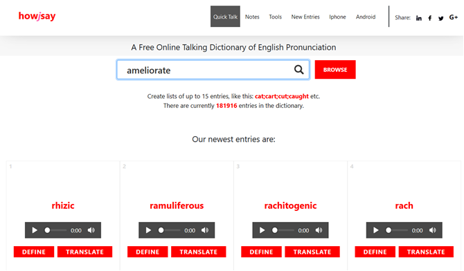 Howjsay är en gratis webbaserad talande ordlista med engelska uttal