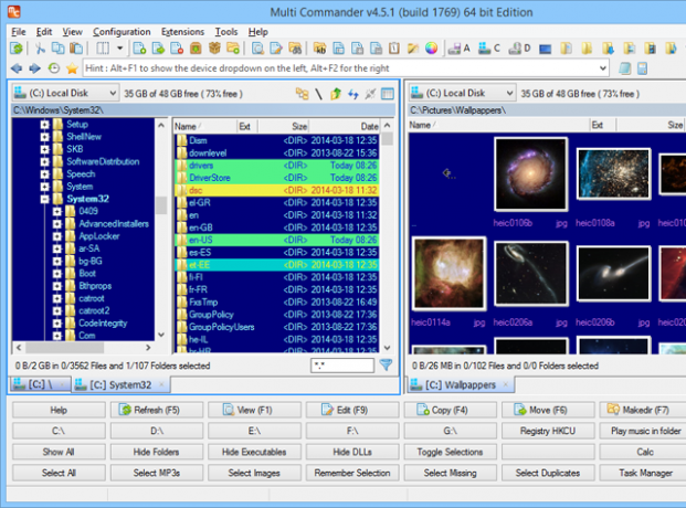 Detta är en skärmdump av ett av de bästa Windows-programmen för filhantering. Det heter MultiCommander