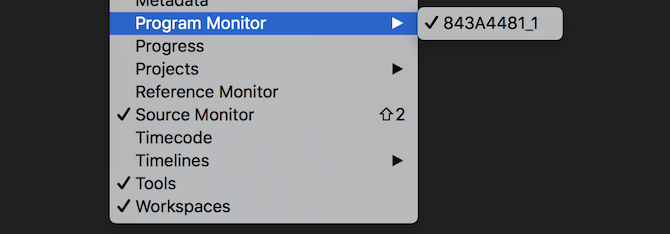 Menyalternativ för Premiere Pro-programmets monitor