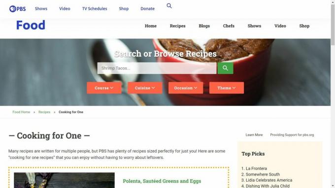 pbs matlagning för en webbplats