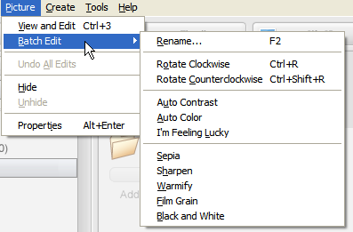 Picasa - Batch Redigera foton