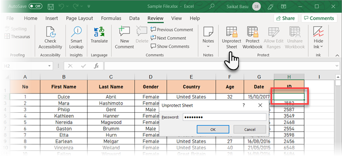 Klicka på Unprotect Sheet i Excel