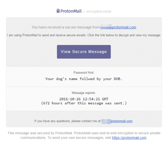 ProtonMail-krypterat meddelande skickat