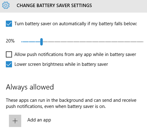 Windows 10 Ändra batterisparinställningar