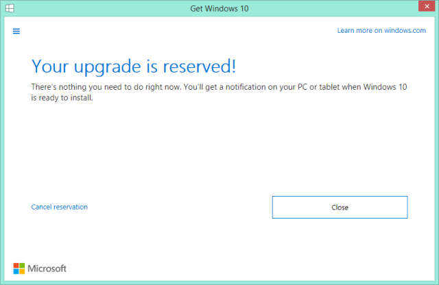 Avbryt Windows 10-reservation