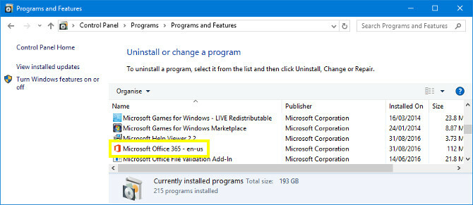 Program och funktioner på Windows 10