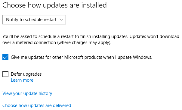 Windows 10 Välj hur uppdateringar installeras