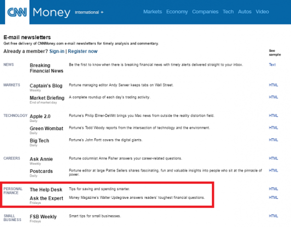 Nyhetsbrev för CNN Personal Finance