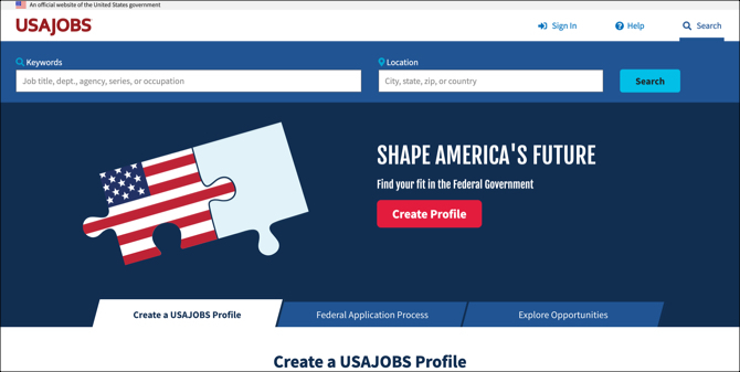 USAJOBS Jobbsökning Startsida