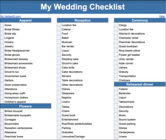 Google Docs bröllop checklista mall