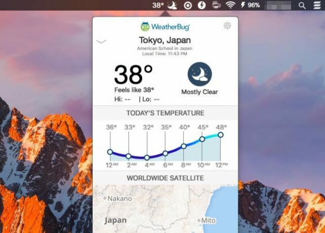 weatherbug-Mac menyfält-appar