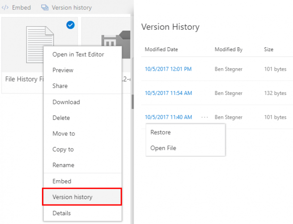 onedrive-filhistorikversionsfunktion