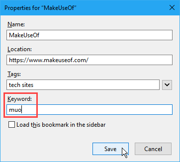 Lägg till ett nyckelord till ett bokmärke i Firefox