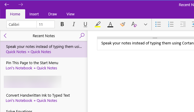 Anteckning läggs till OneNote med Cortana