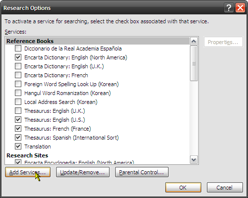 Hur man använder sig av forskningsfunktioner i Microsoft Word 2007 4-tilläggstjänster