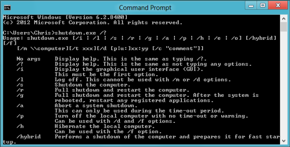 alternativ för avstängning av kommandotolken för Windows 8