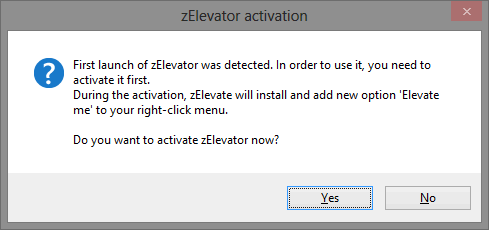 Sluta irritera UAC-förfrågningar - Hur man skapar ett användarkonto Kontrollvittlista [Windows] zElevator Activation Window