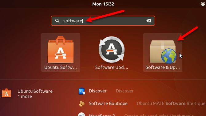 Öppna programvara och uppdateringar i Ubuntu 17.10