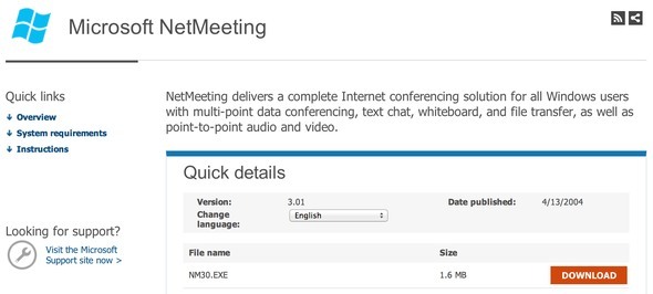 Jag tippar min hatt till dig, Microsoft NetMeeting downloadnetmeet