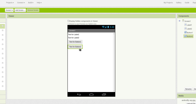 android skapa app appinventor screen1 widgets